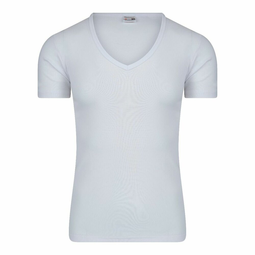Heren T-shirt met diepe V-hals en K.M. M3000 Wit