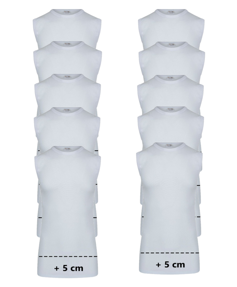 10-pack Extra lang heren mouwloos shirt O-Hals M3000 Wit