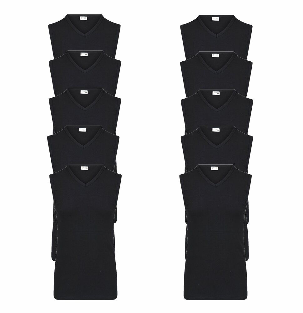 10-pack Heren mouwloos shirt met V-hals M3000 Zwart