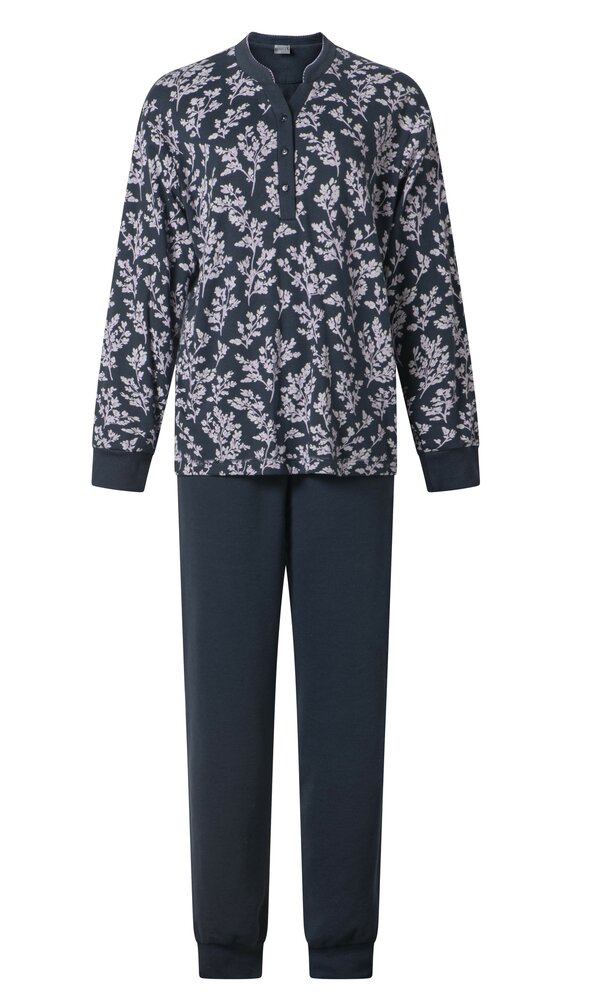 Dames pyjama interlock van Lunatex Art.12-4225 met print Navy 