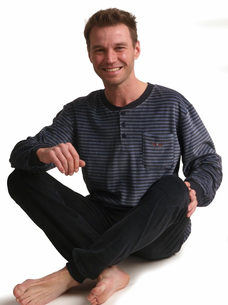 Heren pyjama velours met knoopsluiting Grijs Art.451736