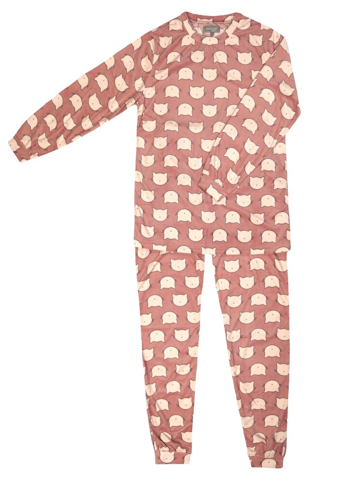 Dames pyjama Art.691714 velours met print Roze