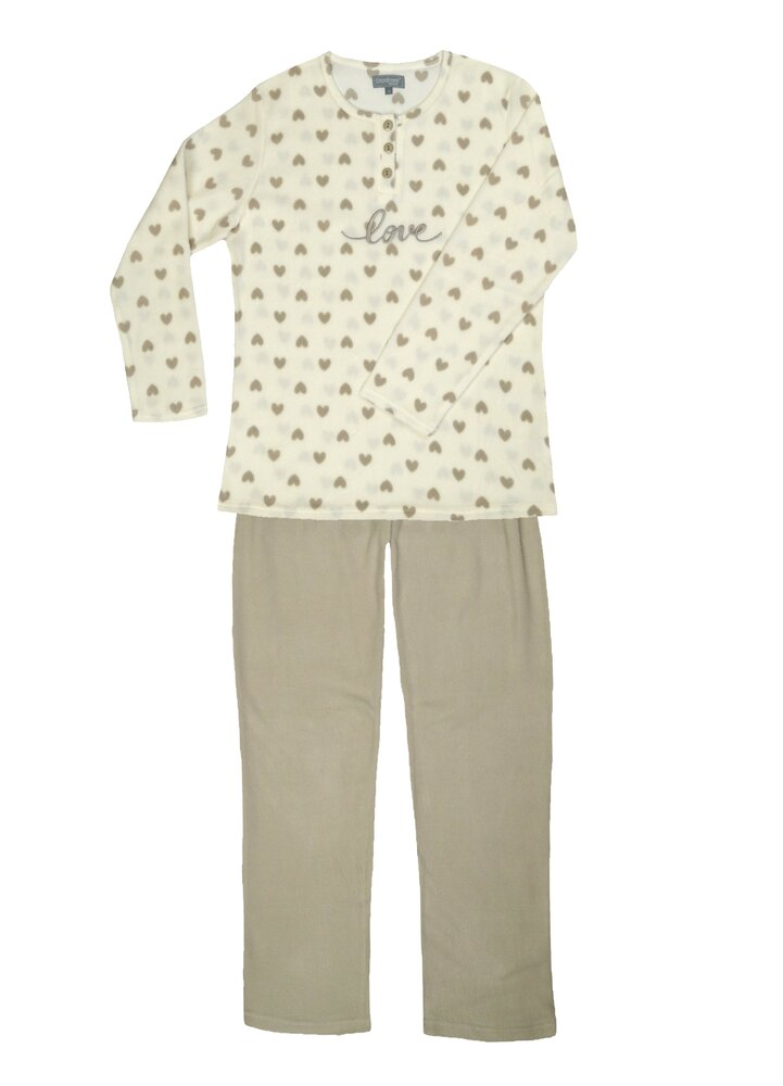 Dames fleece pyjama Art.691781 - Creme geprint