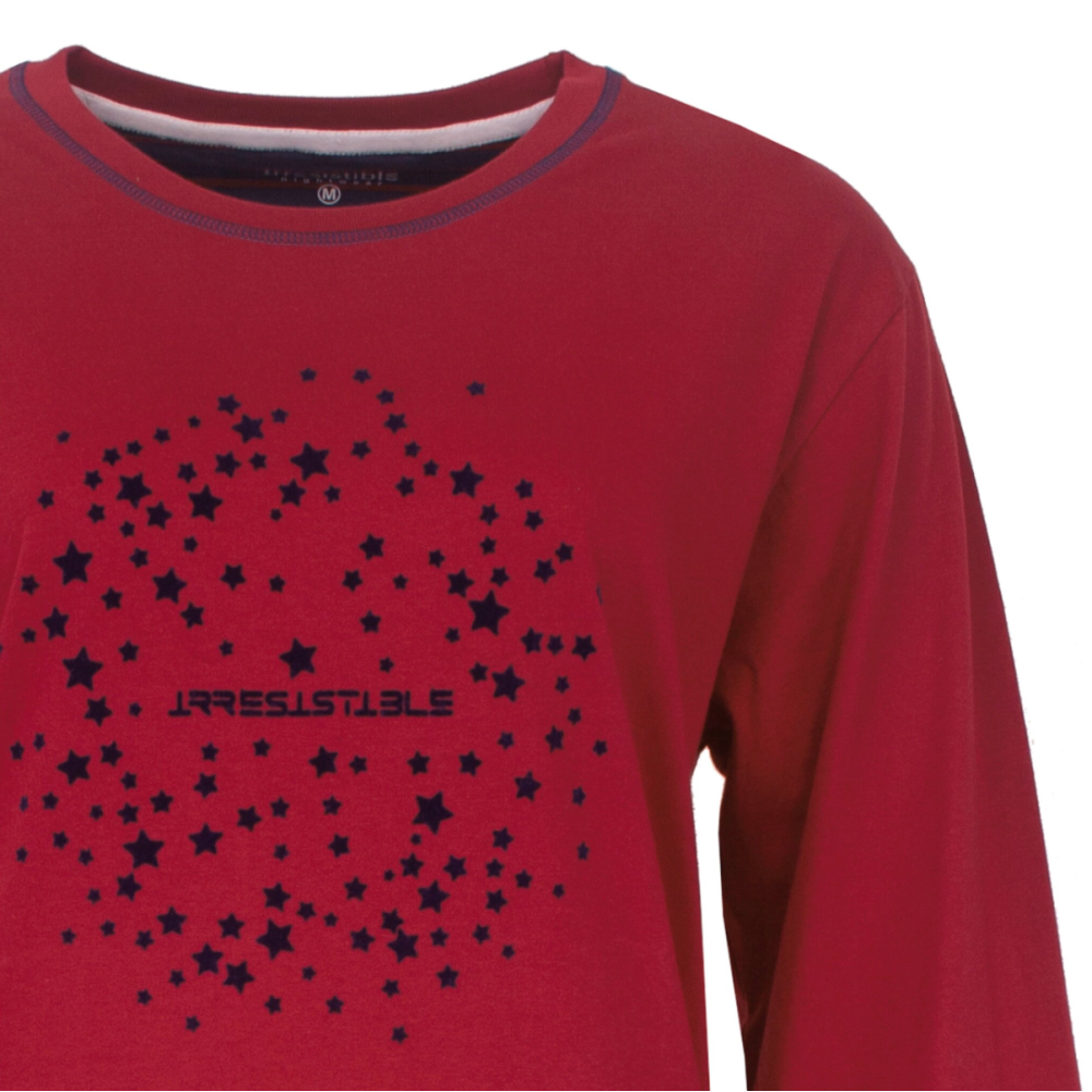Irresistible 100% katoen tricot dames nachtemd  Lange mouwen Rood