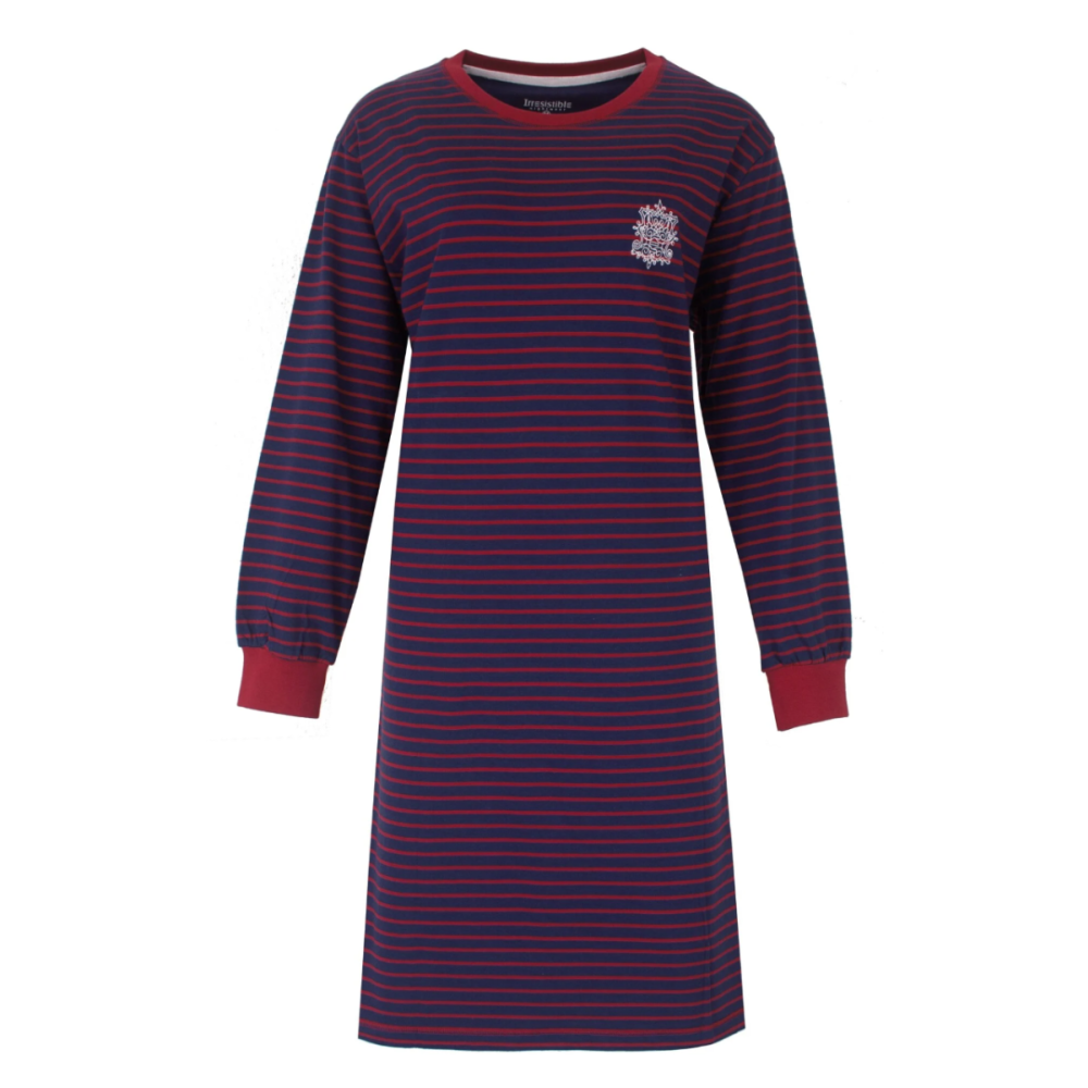Irressistible 100% katoen tricot dames nachthemd lange Mouwen Rood/Marine