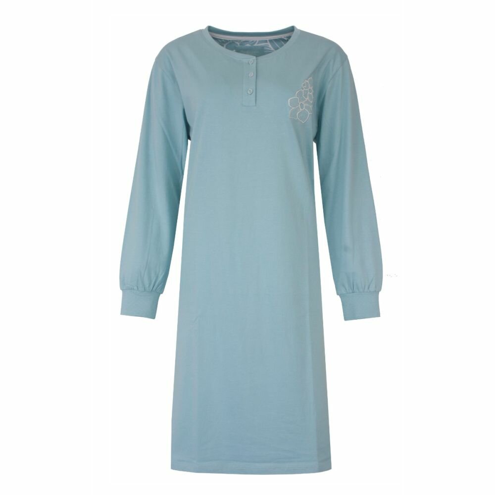 Tenderness 100% katoen  tricot dames nachthemd Lange mouwen Aqua/Blauw