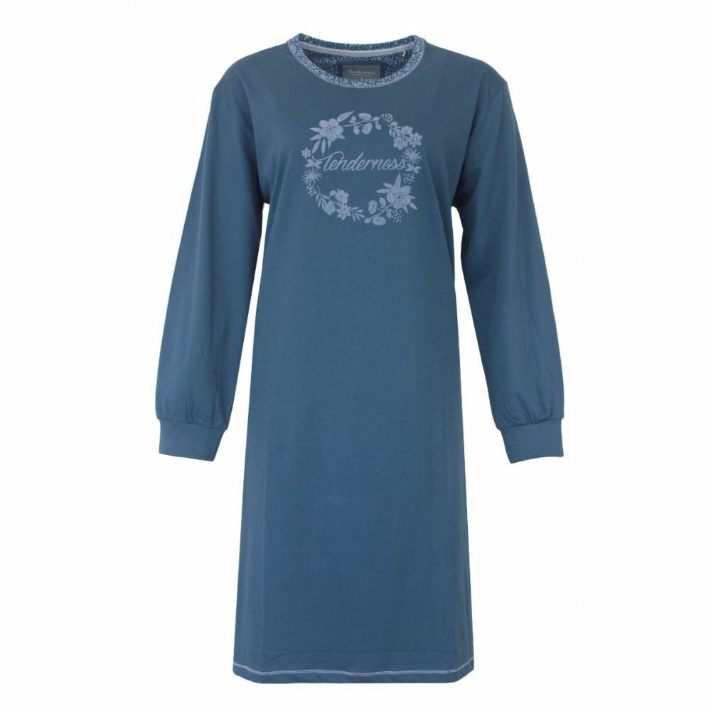 Tenderness 100% katoen tricot dames nachthemd Lange mouwen Marine