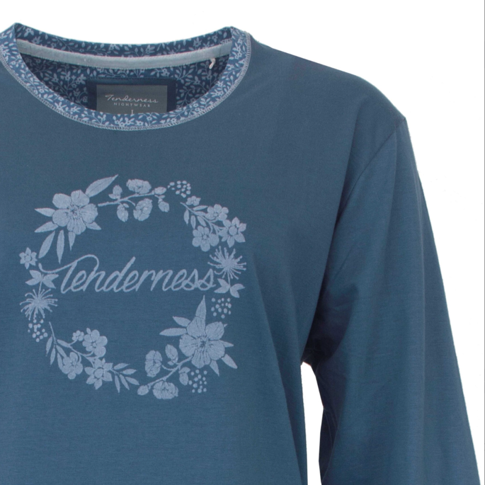 Tenderness 100% katoen tricot dames nachthemd Lange mouwen Marine