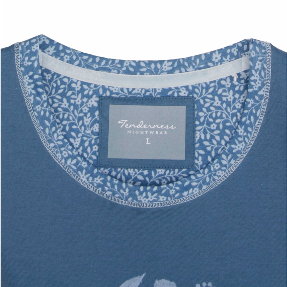Tenderness 100% katoen tricot dames nachthemd Lange mouwen Marine