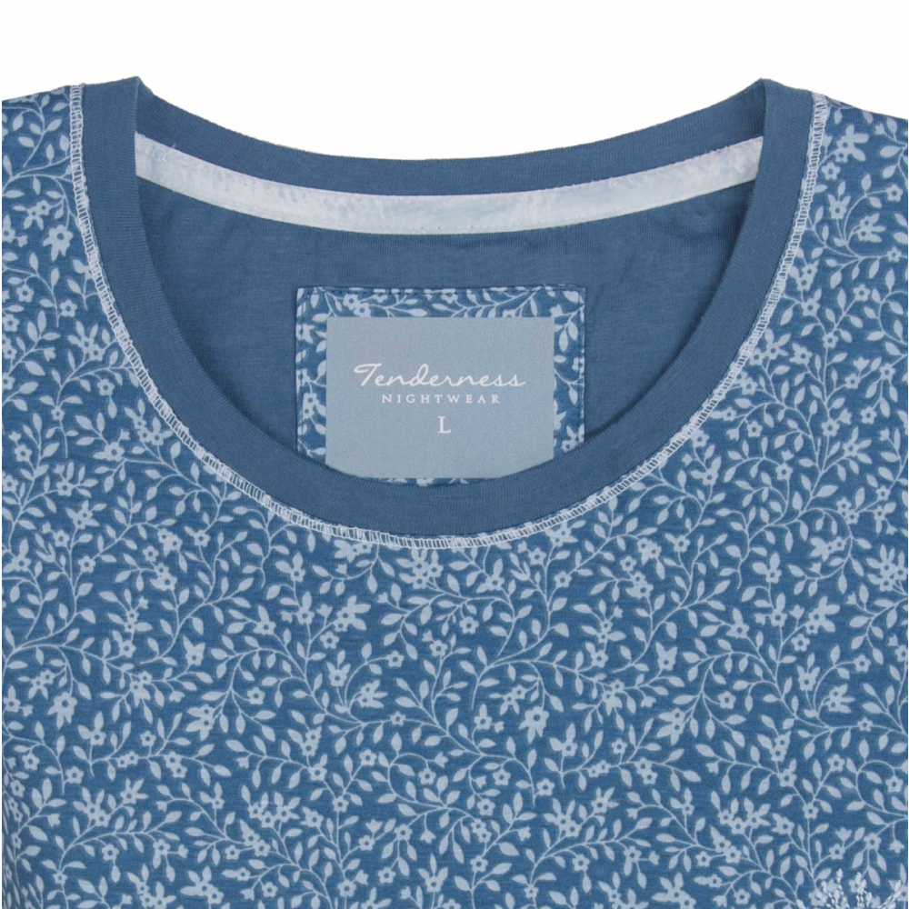 Tenderness 100% katoen  tricot dames nachthemd Lange mouwen Blauw