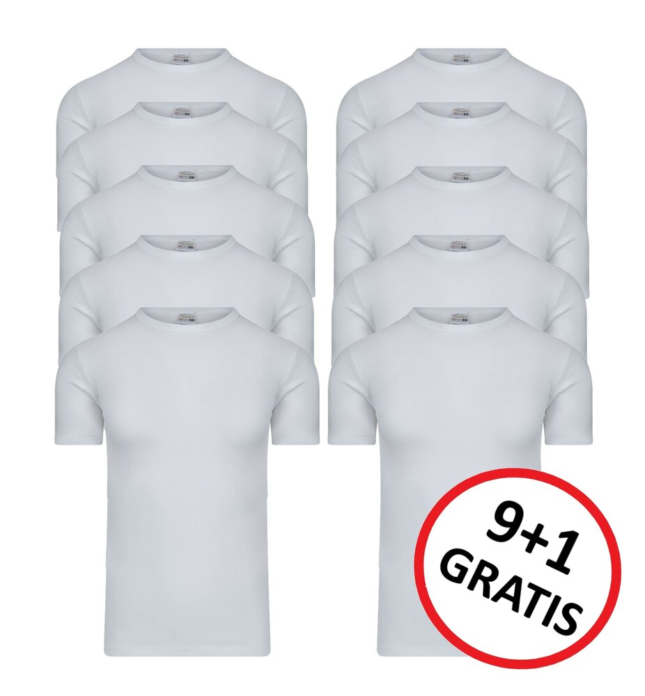 9+1 GRATIS Heren T-shirts met ronde hals en K.M. M3000 Wit 