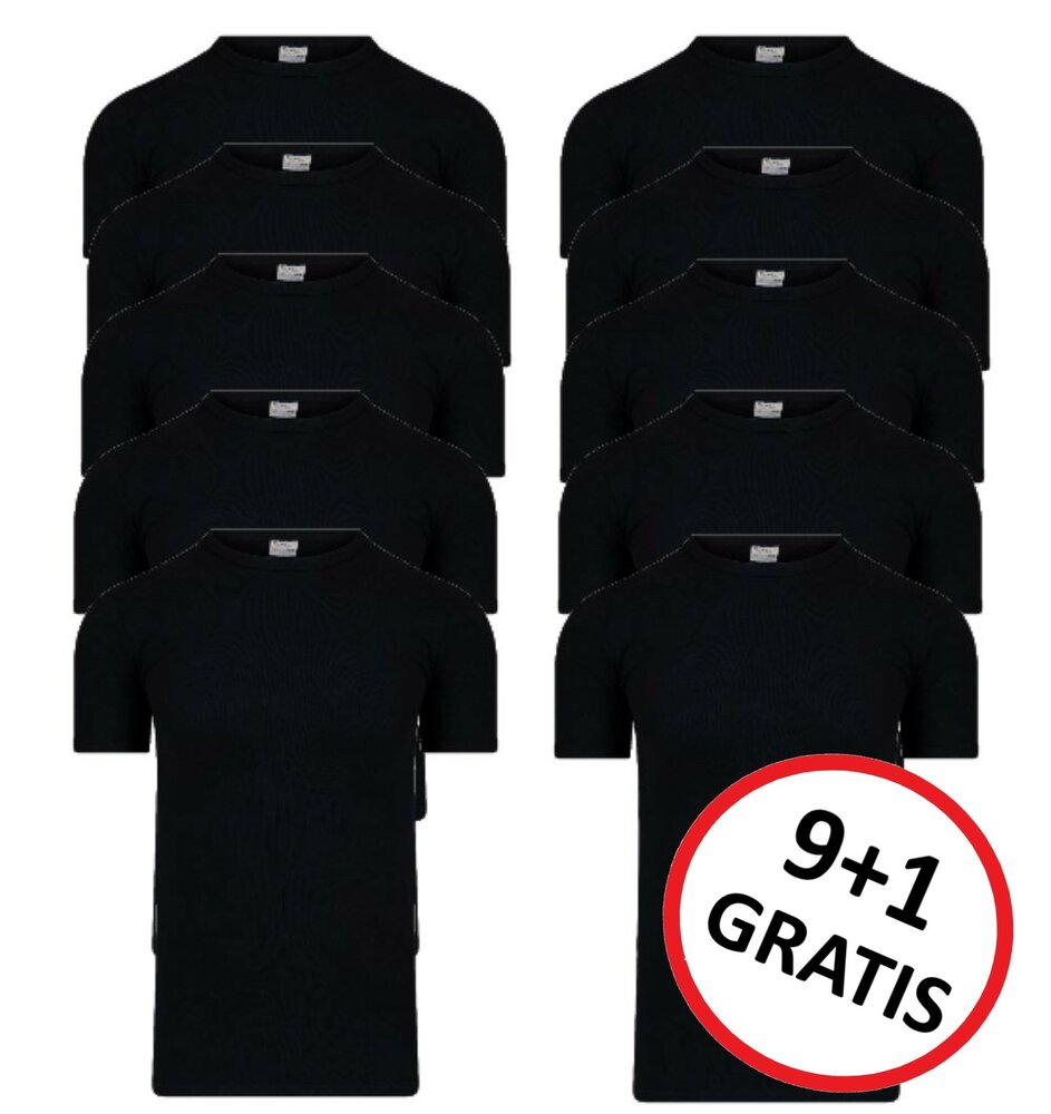 9+1 GRATIS Heren T-shirts met ronde hals en K.M. M3000 Zwart