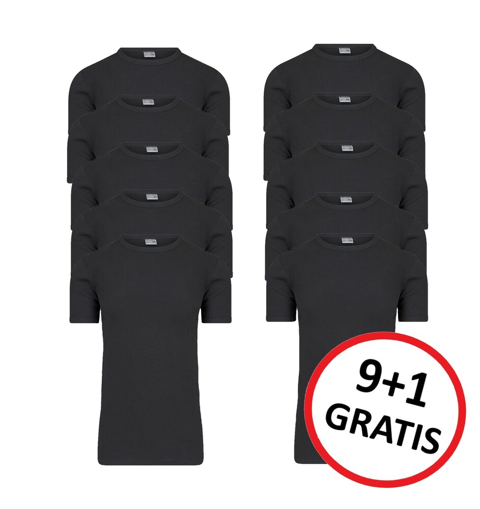 9+1 GRATIS Extra lange heren T-shirts met O-Hals M3000 Zwart