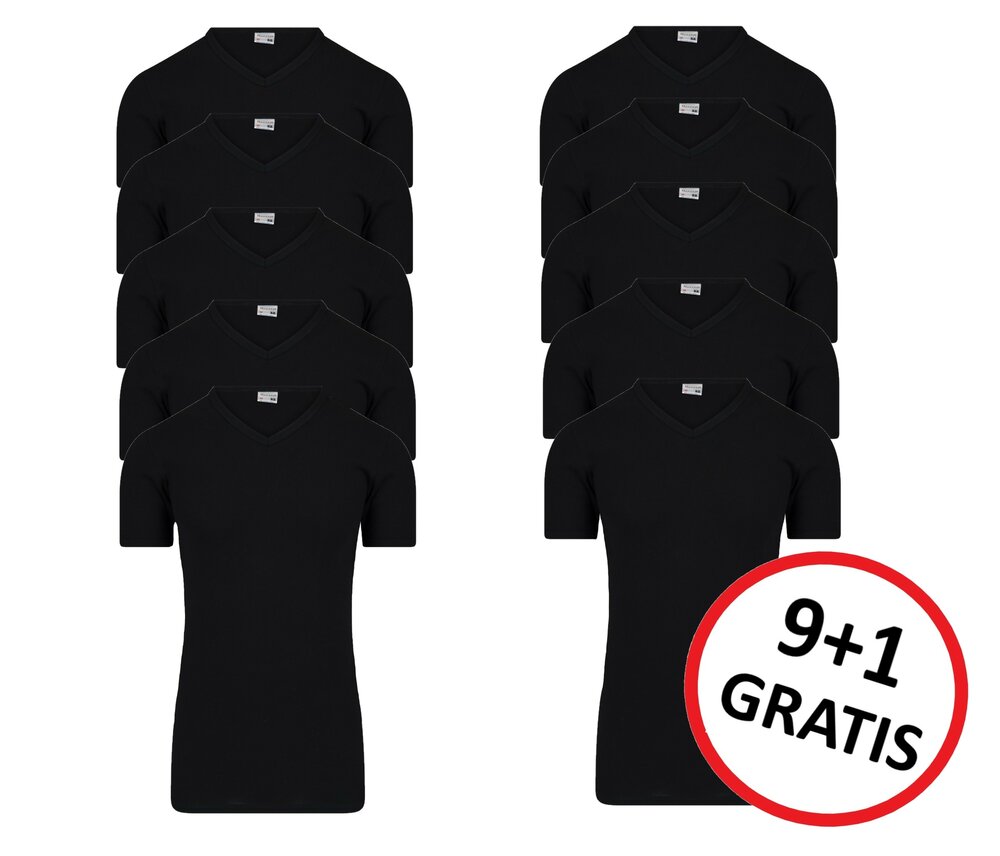 10-Pack Extra lange heren T-shirts met V-hals M3000 Zwart