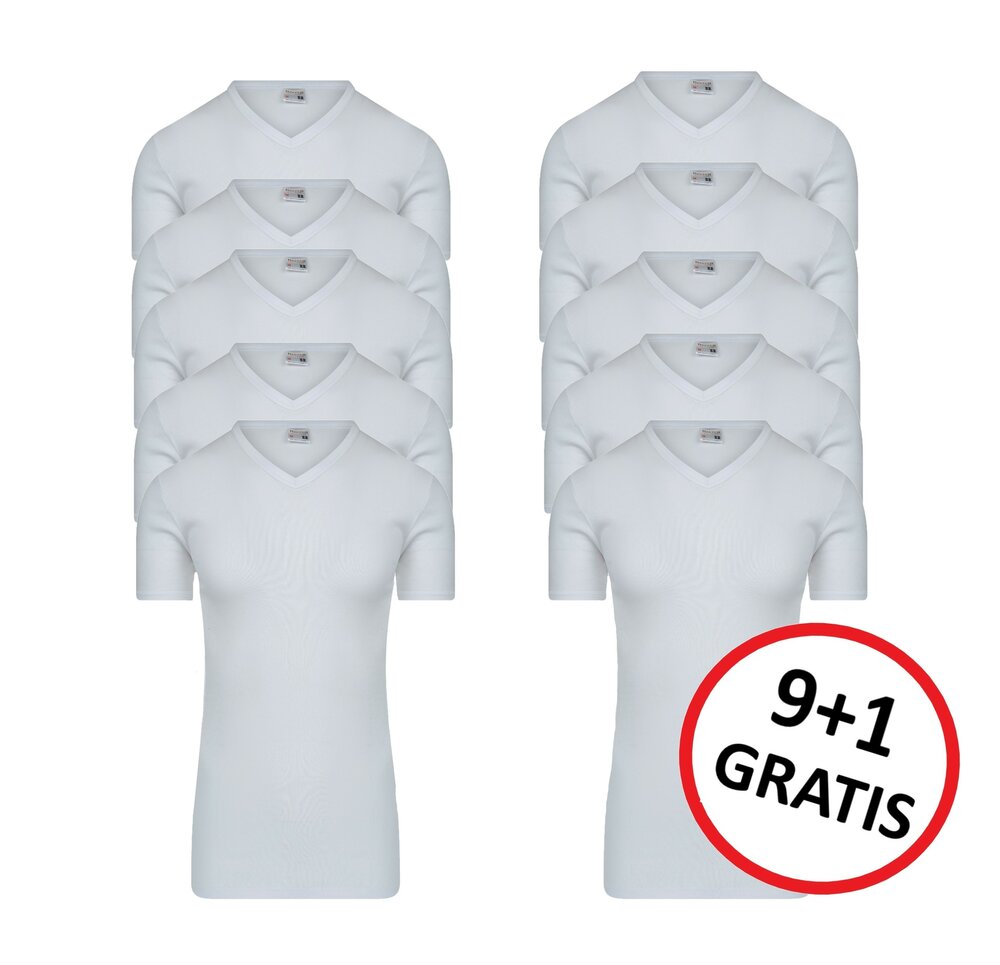 10-Pack Extra lange heren T-shirts met V-hals M3000 Wit 