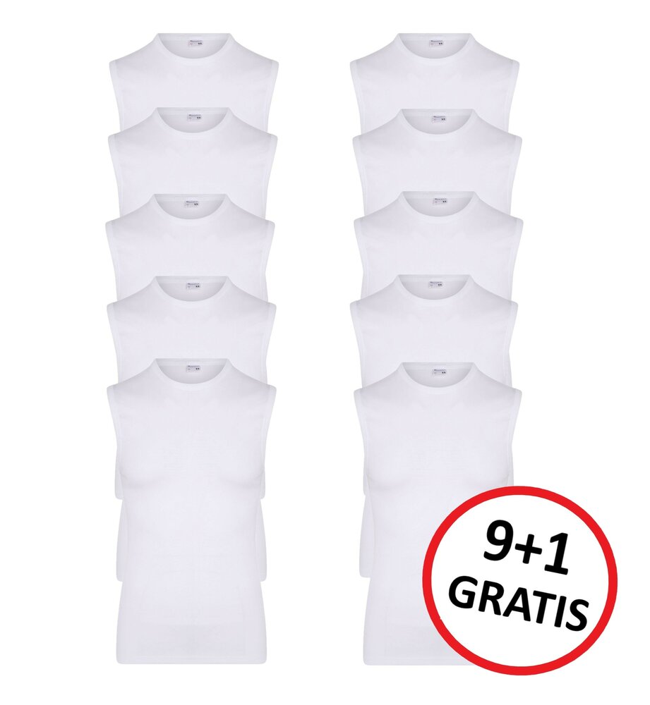 10-pack Heren mouwloos shirt met O-Hals M3000 Wit