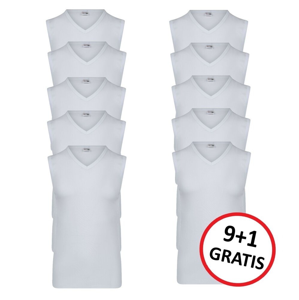 10-pack Heren mouwloos shirt met V-hals M3000 Wit