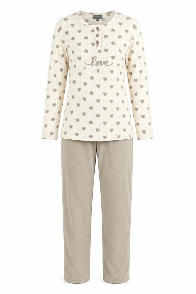 Dames fleece pyjama Art.691781 - Creme geprint
