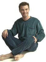 Heren pyjama velours met V-hals Art.451733 Grijs/Blauw