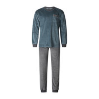 Heren pyjama velours met V-hals Art.451733 Grijs/Blauw