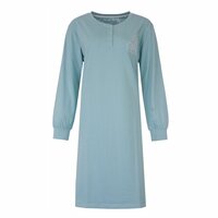 Tenderness 100% katoen  tricot dames nachthemd Lange mouwen Aqua/Blauw