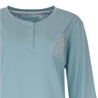 Tenderness 100% katoen  tricot dames nachthemd Lange mouwen Aqua/Blauw