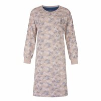 Tenderness 100% katoen  tricot dames nachthemd Lange mouwen Beige geprint