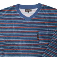 Heren pyjama velours katoen met V-hals Art. 451924 Blauw