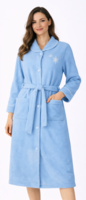 Dames lange ochtendjas met knoopsluiting Blue