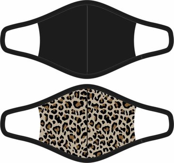 Dames 2-Pack Mondkapjes Leopard/Zwart maat S