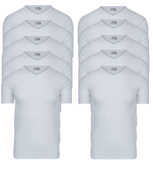 10-Pack Heren T-shirts met V-hals en K.M. M3000 Wit