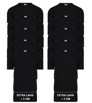 10-pack Extra lange heren T-shirts met O-Hals M3000 Zwart