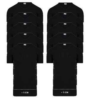 10-Pack Extra lange heren T-shirts met V-hals M3000 Zwart