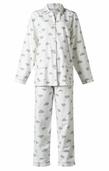 Cocodream Dames Flanel Pyjama met print Wolkjes - Wit