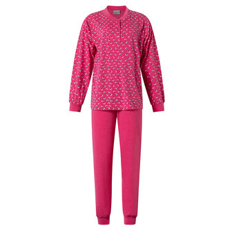 Dames tricot pyjama met lange mouw en allover print - Roze