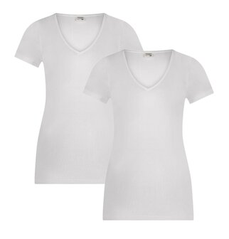 2-pack Dames  Beeren  T-shirt met  V-hals en korte mouw M3000 Wit