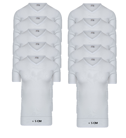 10-Pack Extra lange heren T-shirts met V-hals M3000 Wit 