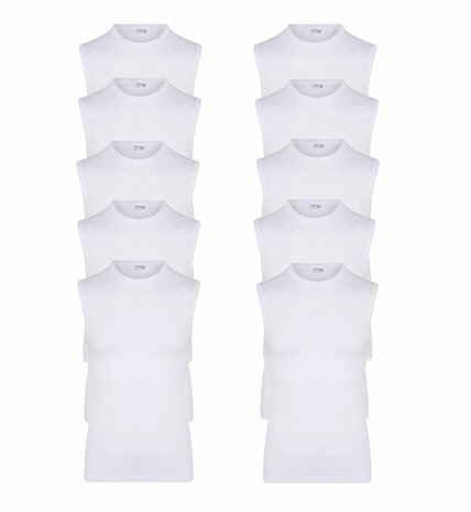 10-pack Heren mouwloos shirt met O-Hals M3000 Wit