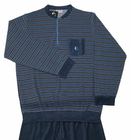 Gentlemen Heren pyjama badstof met knoopsluiting  - Blauw gestreept