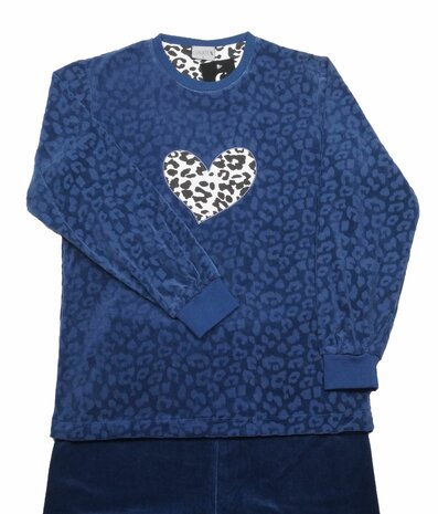 Lunatex Dames pyjama velours Blauw print 1