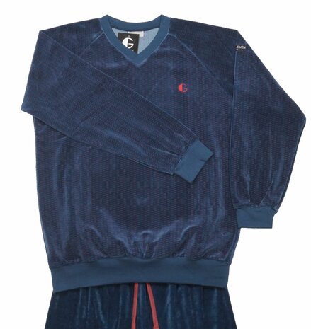 Gentlemen Heren velours pyjama met V-hals - Marine 