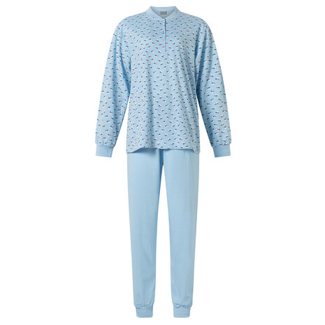 Dames tricot pyjama met lange mouw en allover print - Blue
