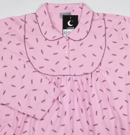 Dames tricot nachthemd met Lange mouw  100% katoen -Roze 