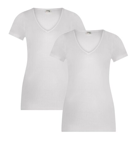 2-pack Dames  Beeren  T-shirt met  V-hals en korte mouw M3000 Wit