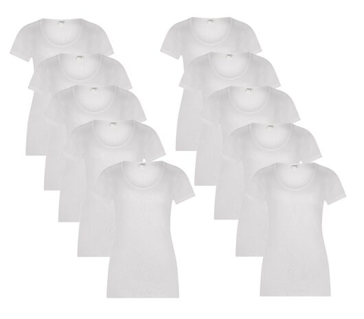 10-pack Dames  Beeren T-shirt met O-hals en korte mouw M3000 Wit
