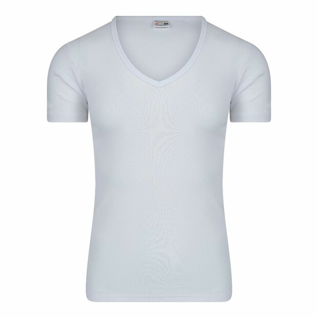 Heren T-shirt met diepe V-hals en K.M. M3000 Wit