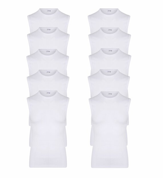 10-pack Heren mouwloos shirt met O-Hals M3000 Wit