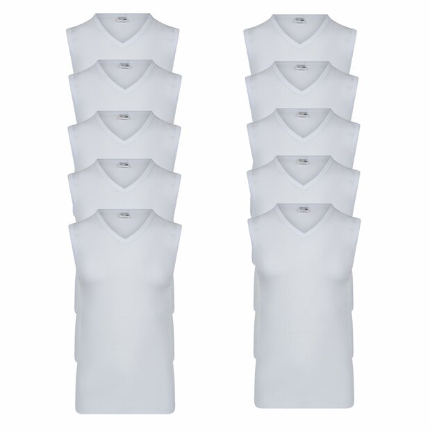 10-pack Heren mouwloos shirt met V-hals M3000 Wit