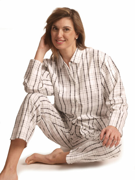 Dames 100% katoen Flanel Pyjama Ruit  Zwart