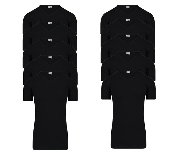 10-Pack Extra lange heren T-shirts met V-hals M3000 Zwart